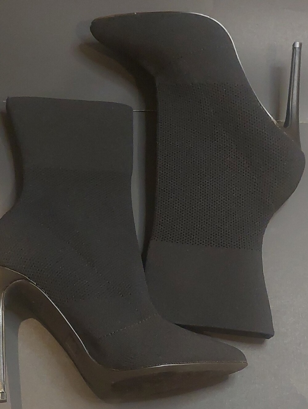 Steve Madden Black Pointed Sock Ankle Booties with Stiletto Heel - Picture 1 of 6